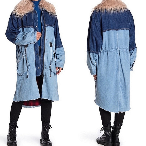 NWT🦋 Free People Days To Come Parka Fur Denim Button Jacket Coat, Small - Picture 4 of 11